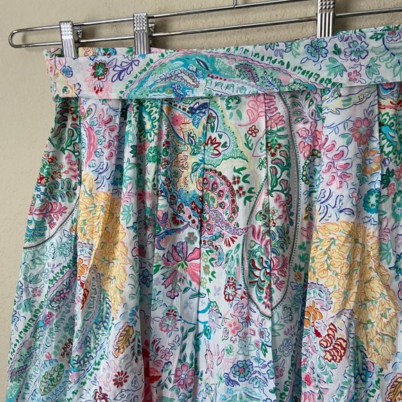 Talbots 16 Festive Floral Paisley Pleated Tie Waist Midi Skirt - Picture 11 of 12